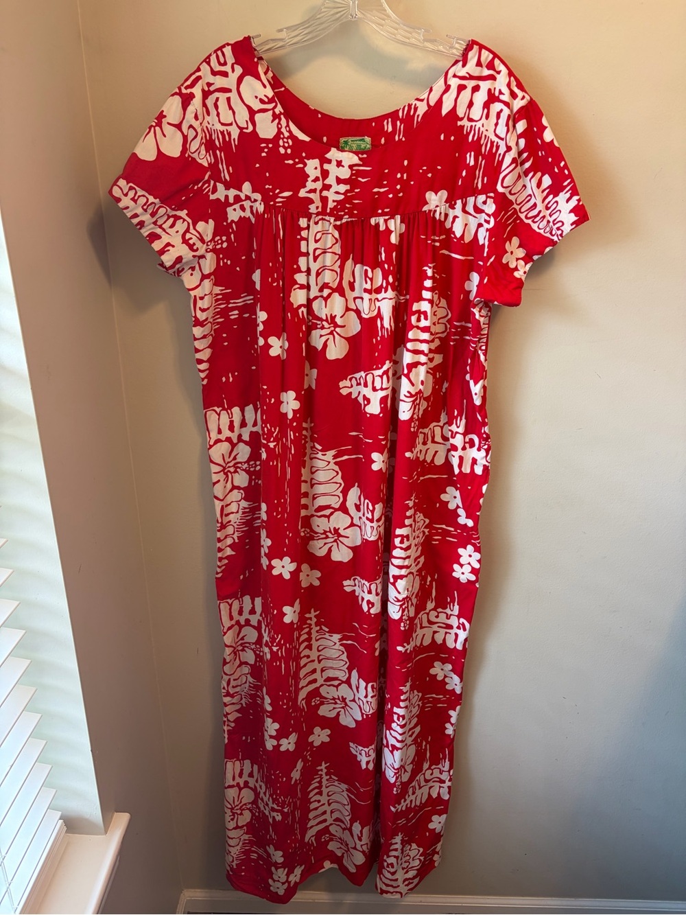 Vintage Ui-Maikai Hawaiian Muumuu Maxi Dress Made in Hawaii Red White Cotton XL